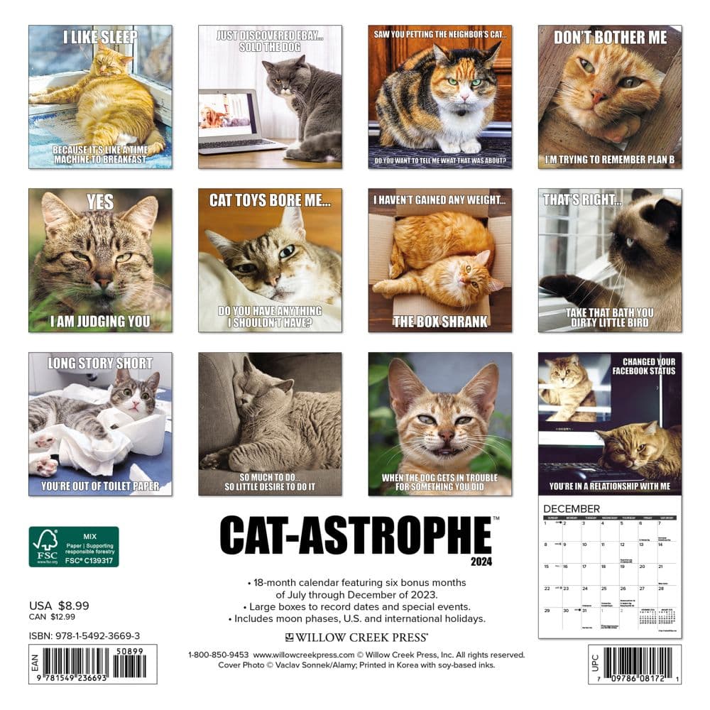 Cat Astrophe 2024 Mini Wall Calendar Back of Calendar width=&quot;1000&quot; height=&quot;1000&quot;
