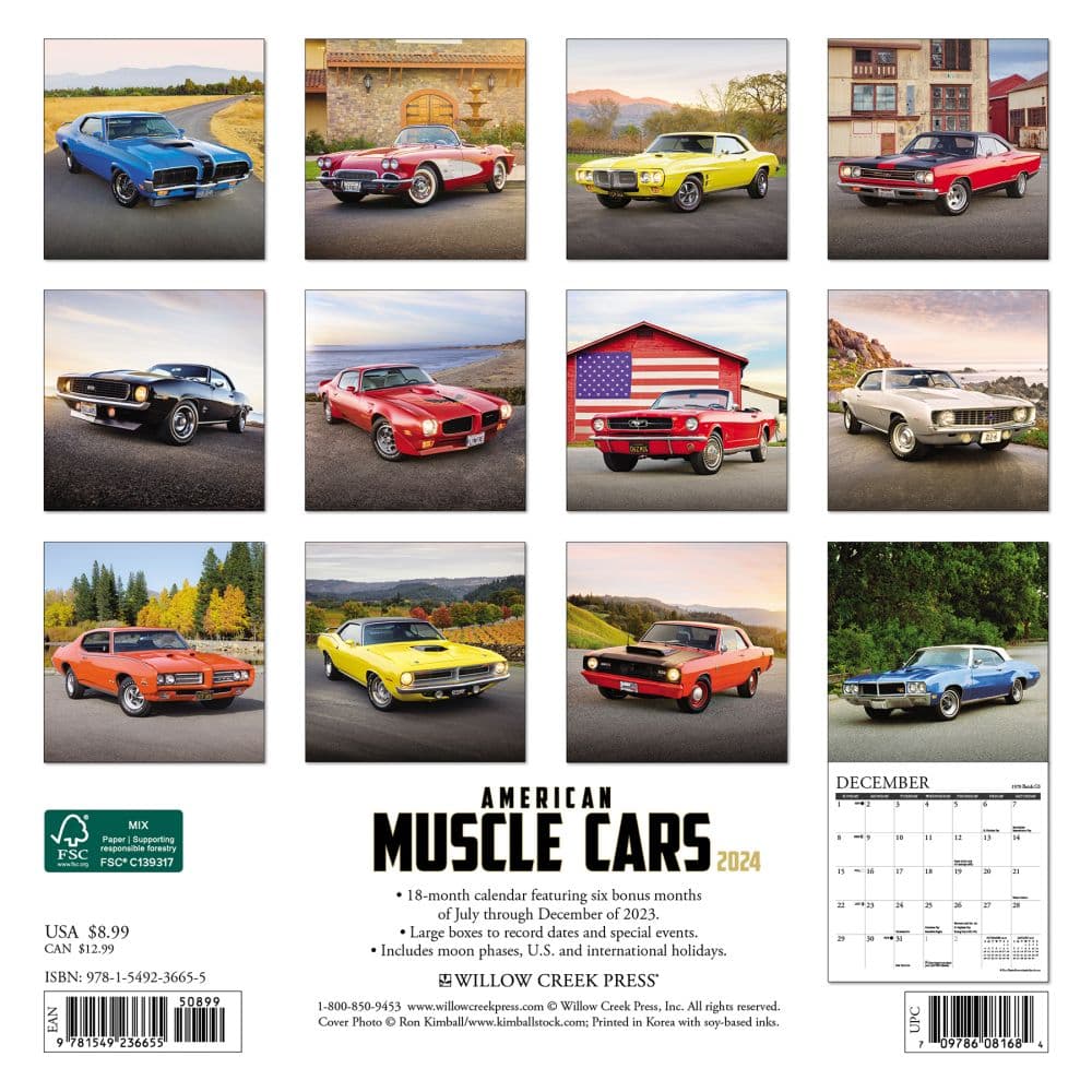 American Muscle Cars 2024 Mini Wall Calendar Back of Calendar width=&quot;1000&quot; height=&quot;1000&quot;