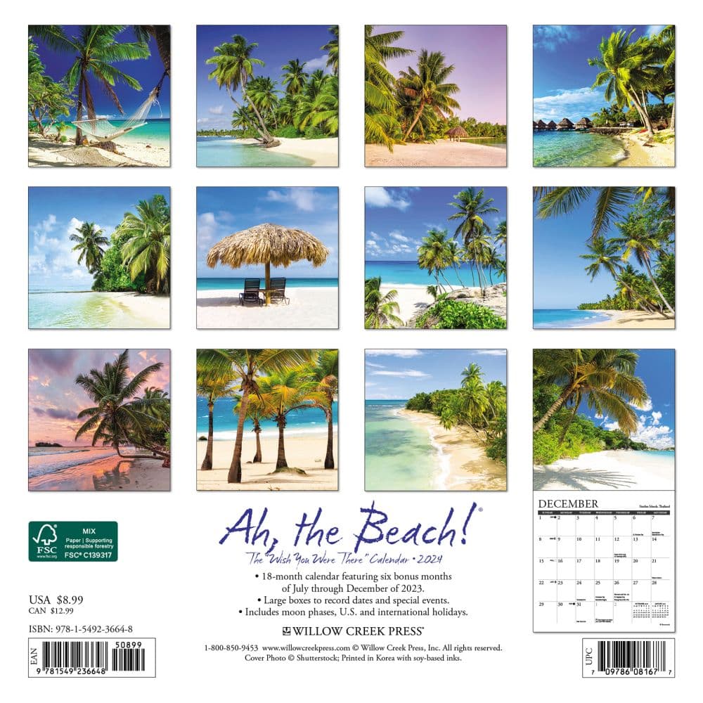 Ah The Beach 2024 Mini Wall Calendar Back of Calendar width=&quot;1000&quot; height=&quot;1000&quot;