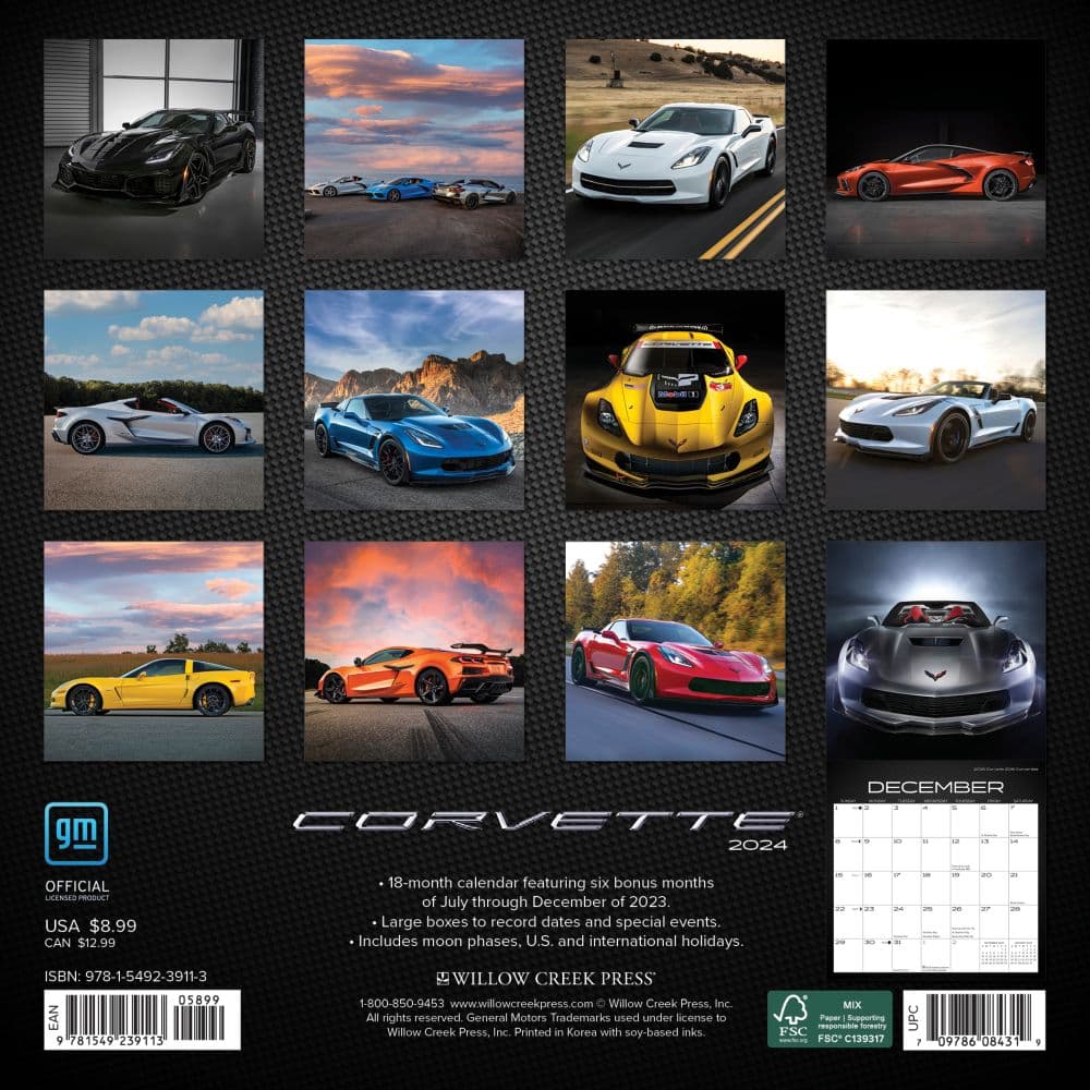 Corvette 2024 Mini Wall Calendar Back of Calendar width=&quot;1000&quot; height=&quot;1000&quot;