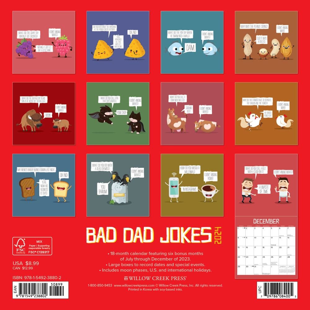 Bad Dad Jokes  2024 Mini Wall Calendar Back of Calendar width=&quot;1000&quot; height=&quot;1000&quot;