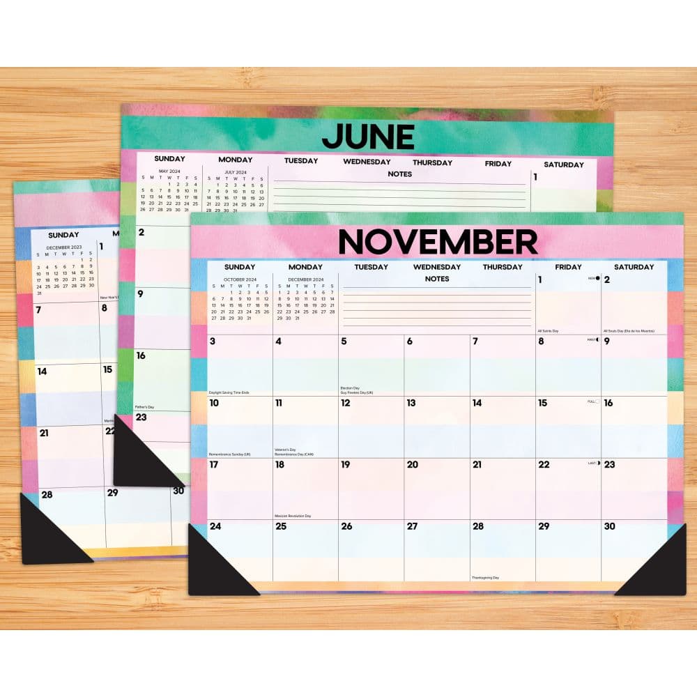 Watercolor Stripes 22x17 Large Desk Pad Back of Calendar width=&quot;1000&quot; height=&quot;1000&quot;