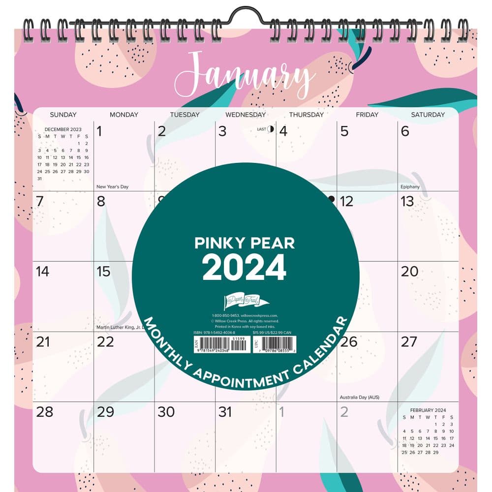 Pinky Pear Spiral 2024 Wall Calendar Main Image width=&quot;1000&quot; height=&quot;1000&quot;