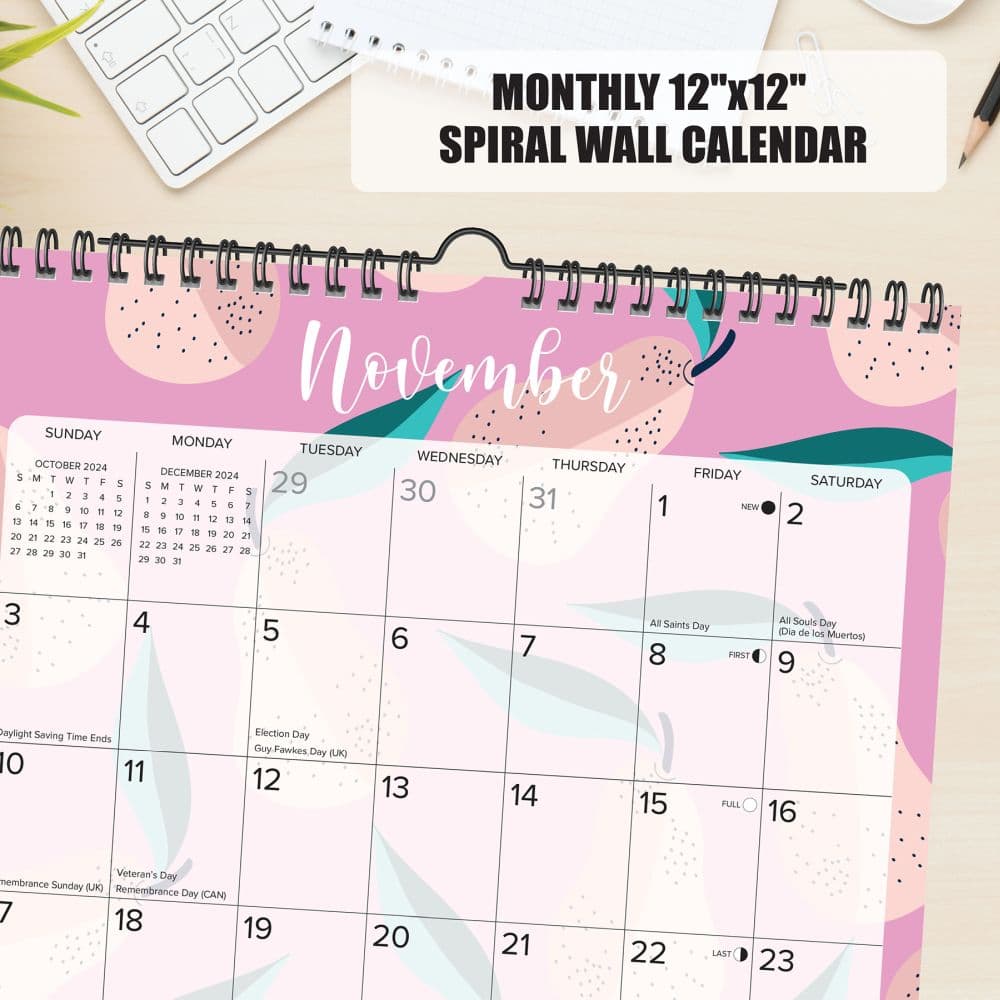 Pinky Pear Spiral 2024 Wall Calendar Flat Lay Image width=&quot;1000&quot; height=&quot;1000&quot;