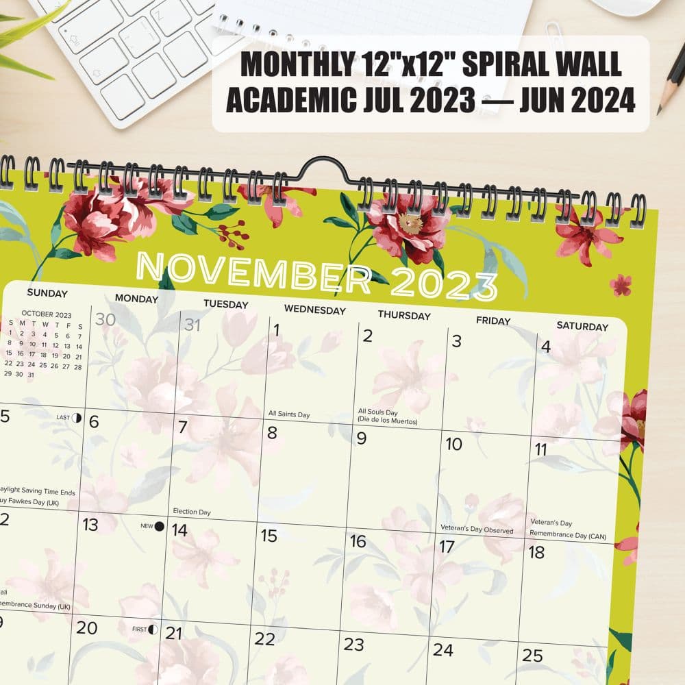 Modern Floral 2024 Spiral Planner Flat Lay Image width=&quot;1000&quot; height=&quot;1000&quot;