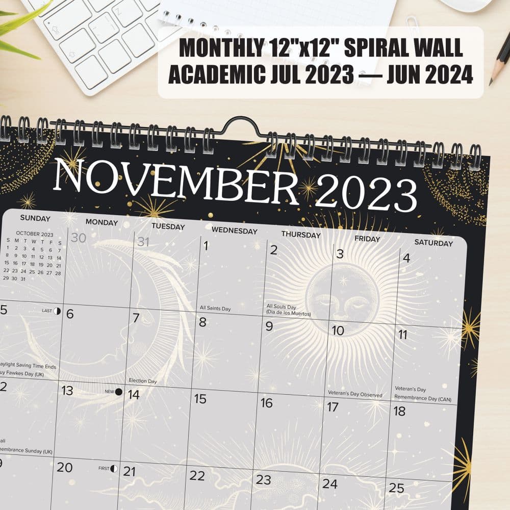 Celestial Soul 2024 Academic Spiral Weekly Planner Flat Lay Image width=&quot;1000&quot; height=&quot;1000&quot;