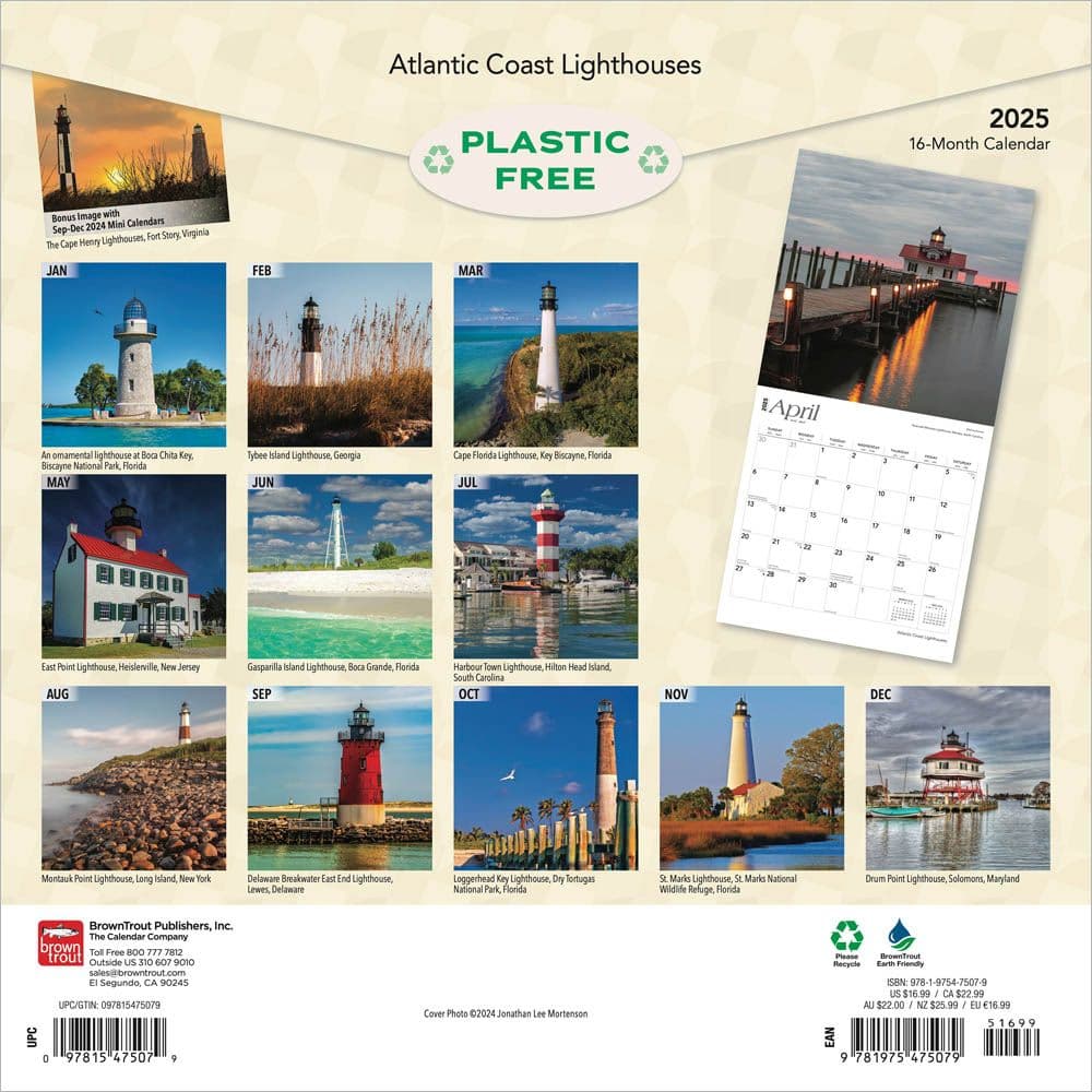 Lighthouses Atlantic Coast 2025 Wall Calendar