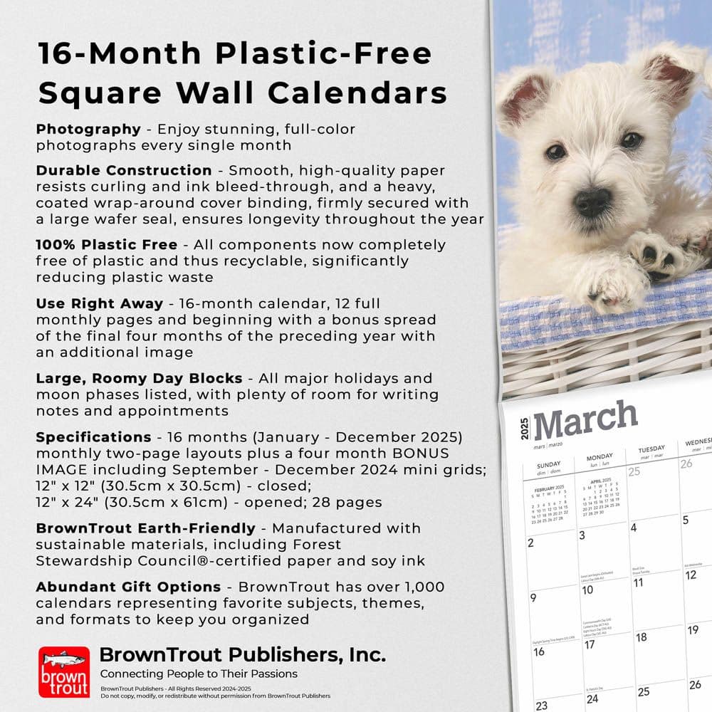 West Highland White Terrier Puppies 2025 Wall Calendar Fifth Alternate Image width=&quot;1000&quot; height=&quot;1000&quot;