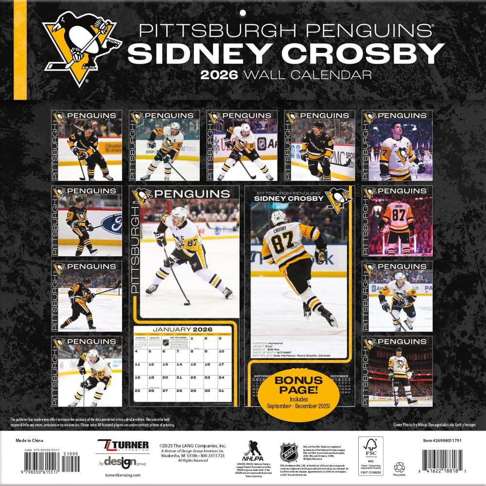 NHL Sidney Crosby 2026 Wall Calendar First Alternate Image