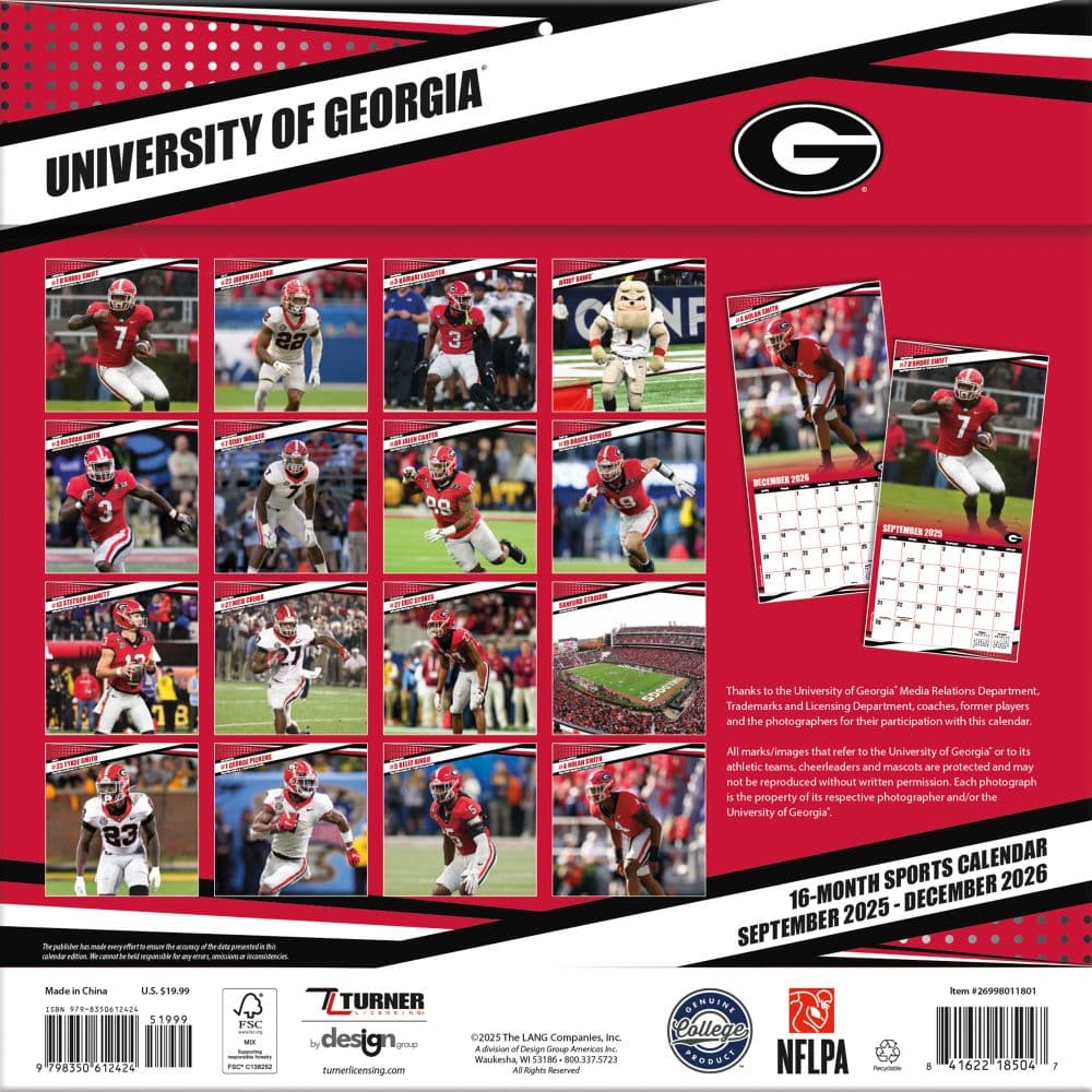 Georgia Bulldogs 2026 Wall Calendar - Calendars.com