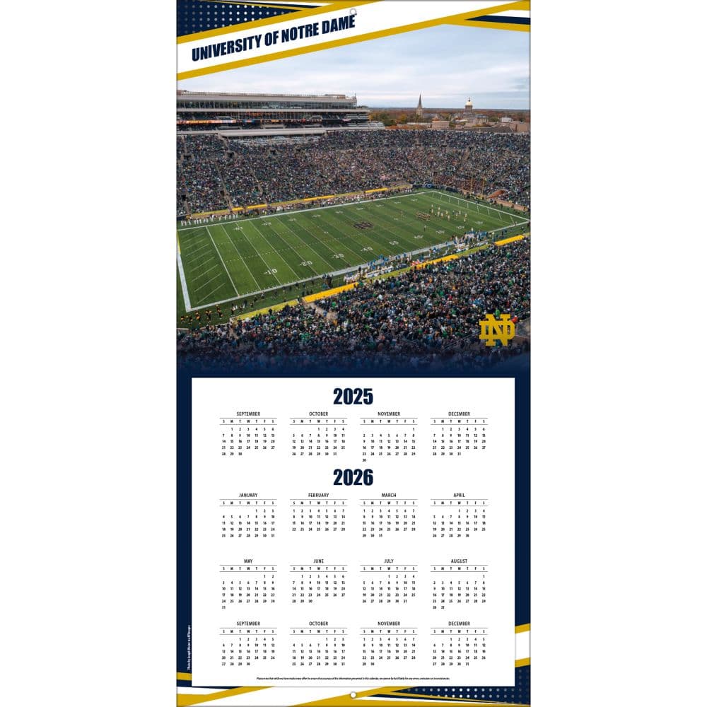 NCAA Notre Dame Fighting Irish 2026 Wall Calendar Second Alternate Image