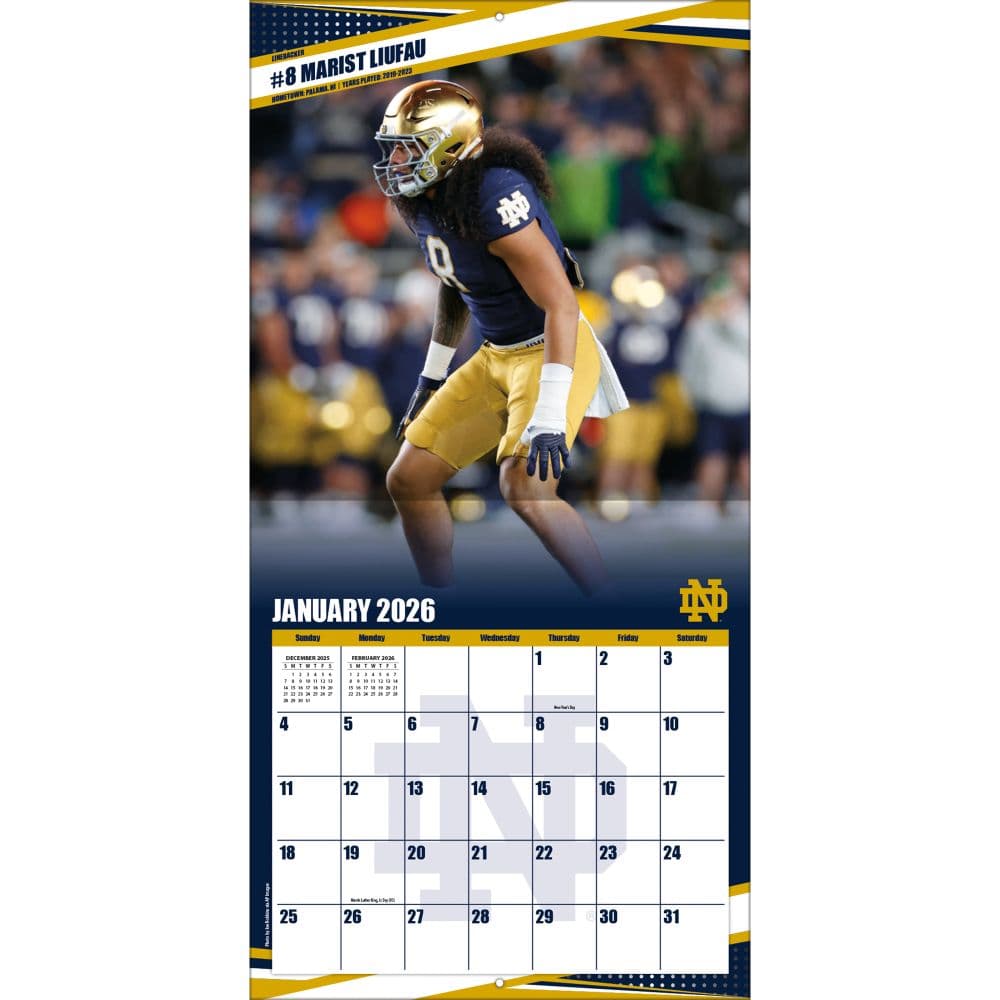 NCAA Notre Dame Fighting Irish 2026 Wall Calendar Third Alternate Image