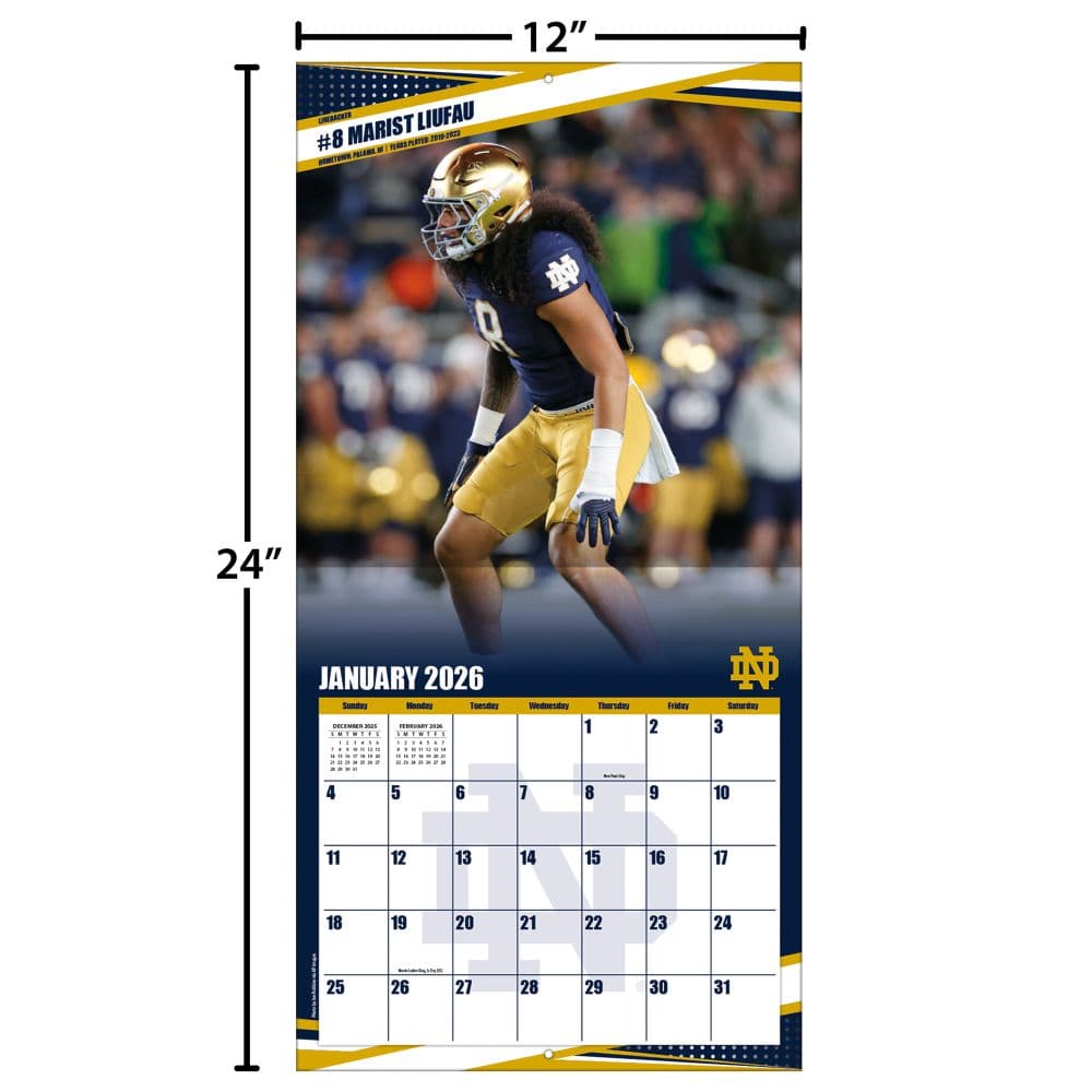 NCAA Notre Dame Fighting Irish 2026 Wall Calendar Fourth Alternate Image