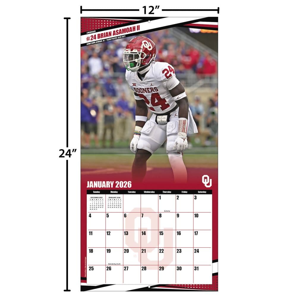 NCAA Oklahoma Sooners 2026 Wall Calendar Fourth Alternate Image
