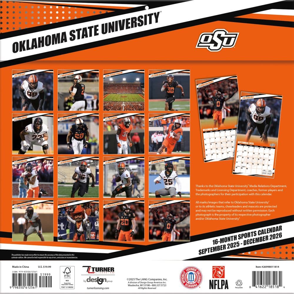 NCAA Oklahoma State Cowboys 2026 Wall Calendar First Alternate Image