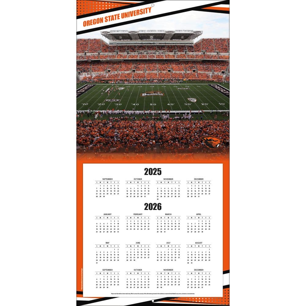 NCAA Oregon State Beavers 2026 Wall Calendar Second Alternate Image