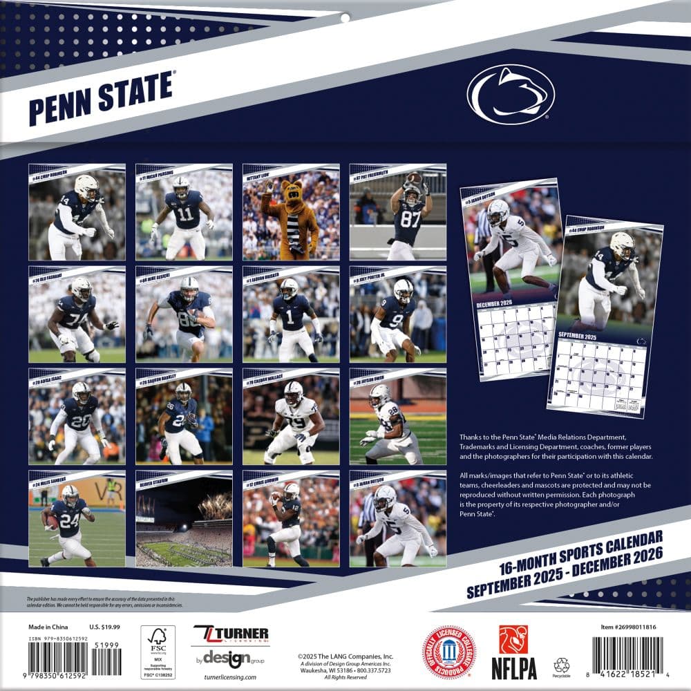 Penn State Nittany Lions 2026 Wall Calendar