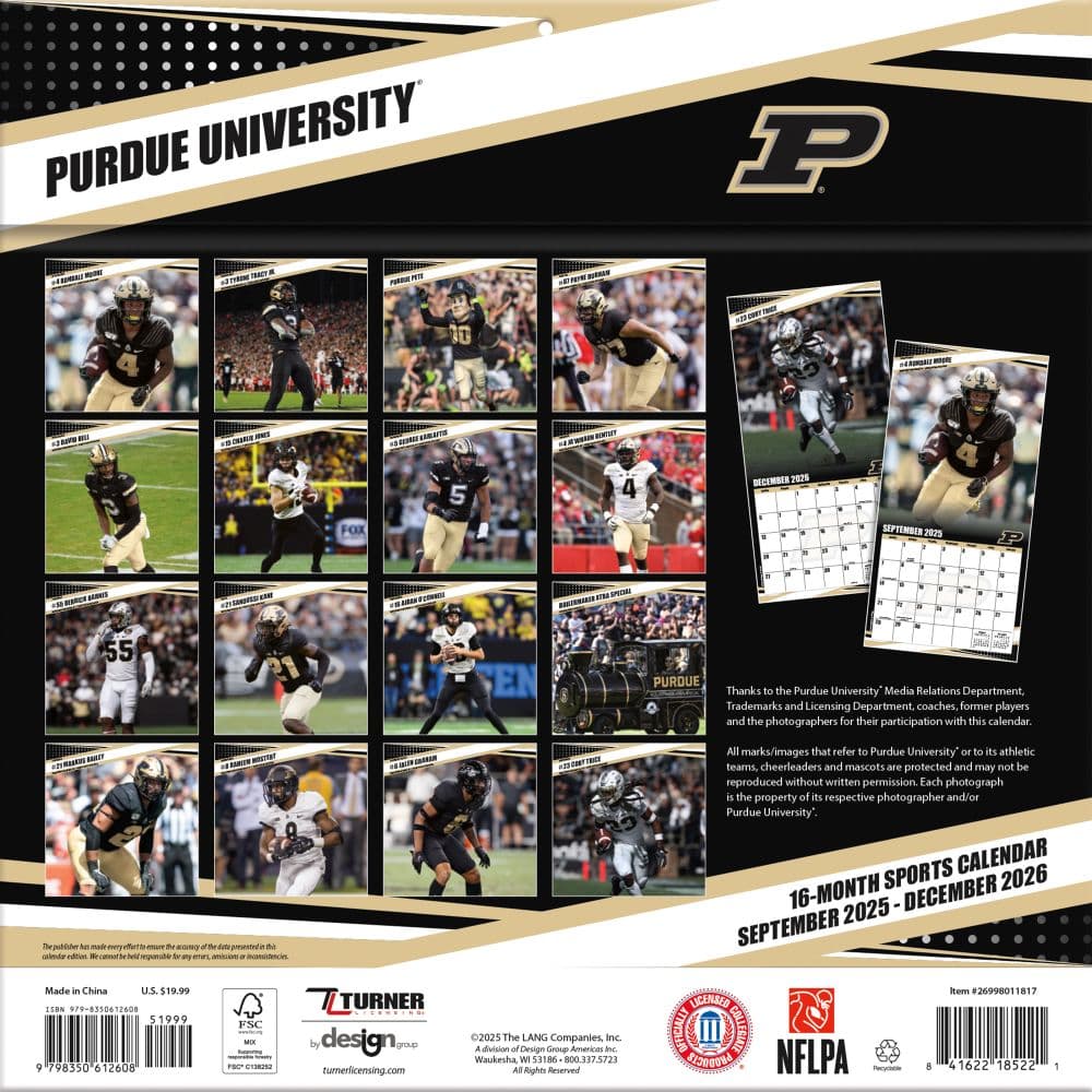 NCAA Purdue Boilermakers 2026 Wall Calendar First Alternate Image
