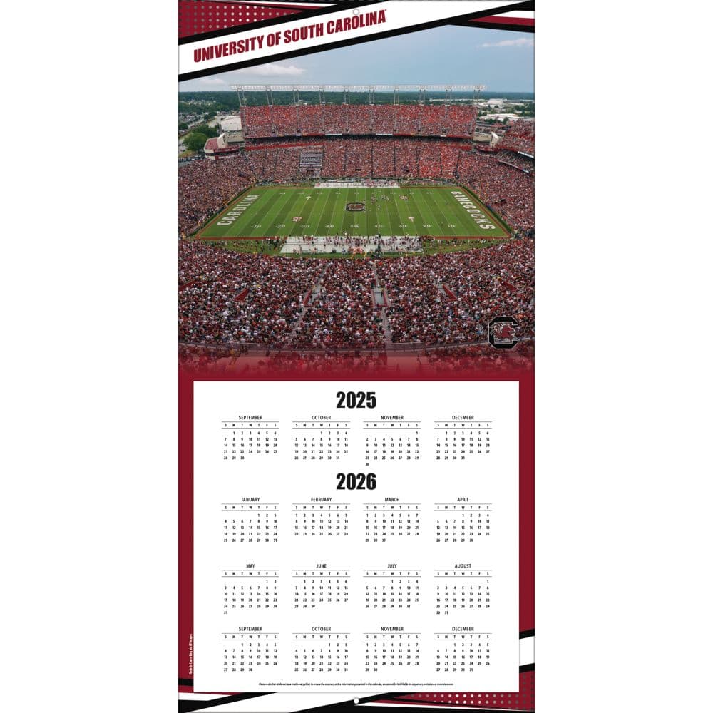 NCAA South Carolina Gamecocks 2026 Wall Calendar Second Alternate Image