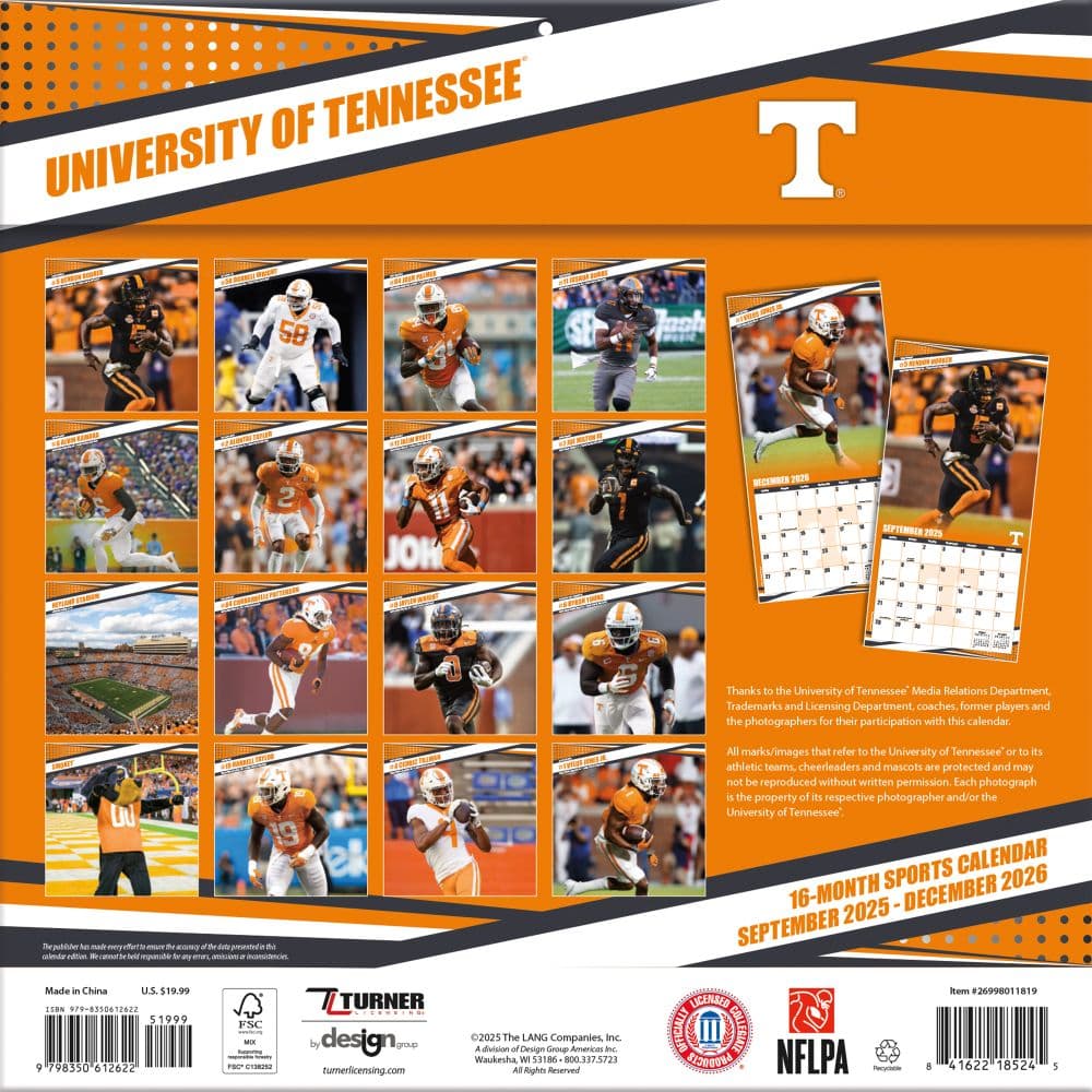 NCAA Tennessee Volunteers 2026 Wall Calendar First Alternate Image