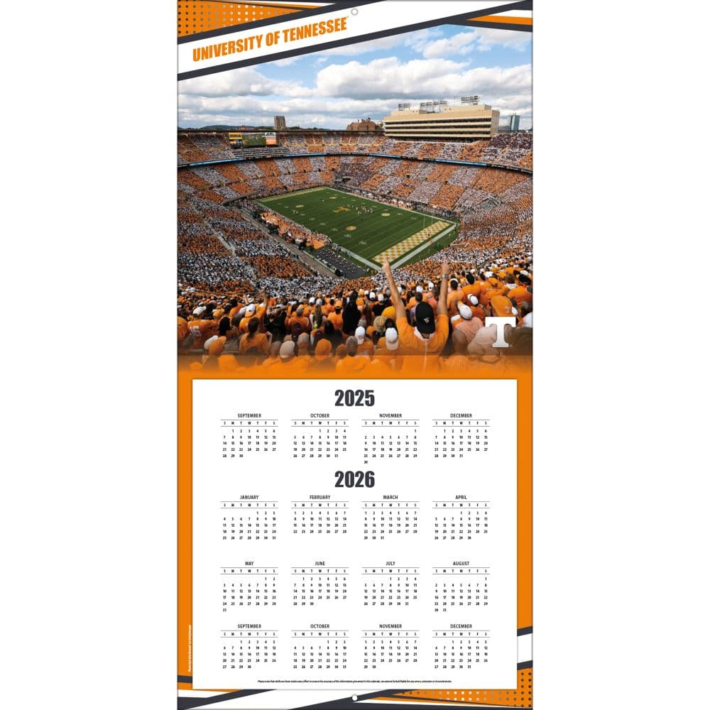 NCAA Tennessee Volunteers 2026 Wall Calendar Second Alternate Image