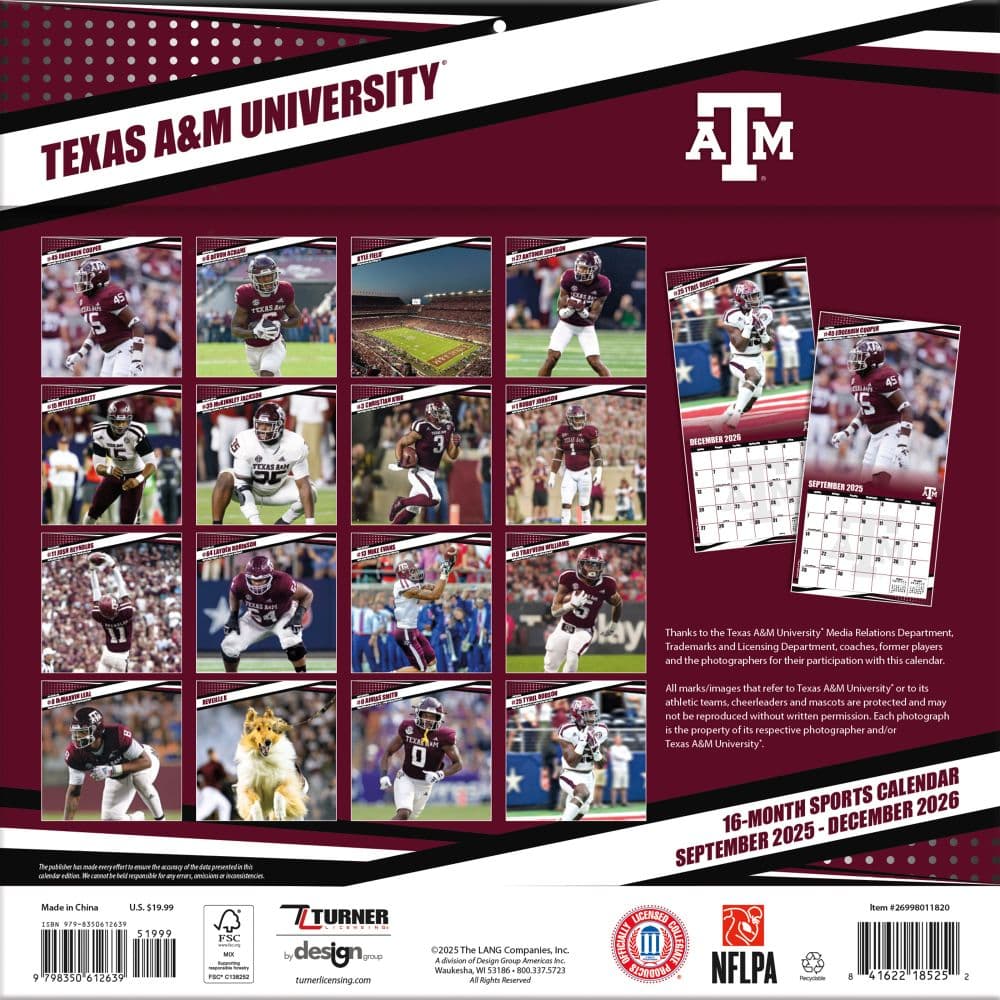 NCAA Texas Aggies 2026 Wall Calendar First Alternate Image
