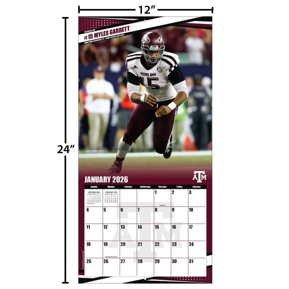 NCAA Texas Aggies 2026 Wall Calendar Fourth Alternate Image