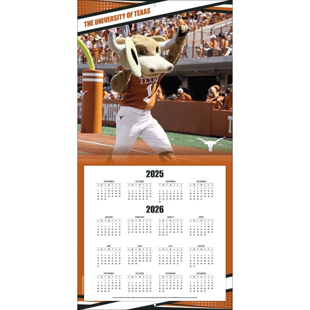 NCAA Texas Longhorns 2026 Wall Calendar Second Alternate Image