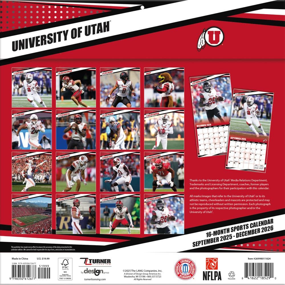 NCAA Utah Utes 2026 Wall Calendar First Alternate Image