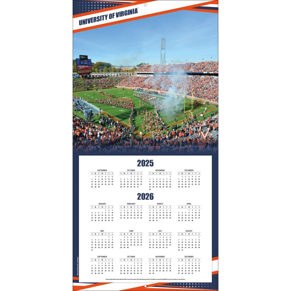 NCAA Virginia Cavaliers 2026 Wall Calendar Second Alternate Image