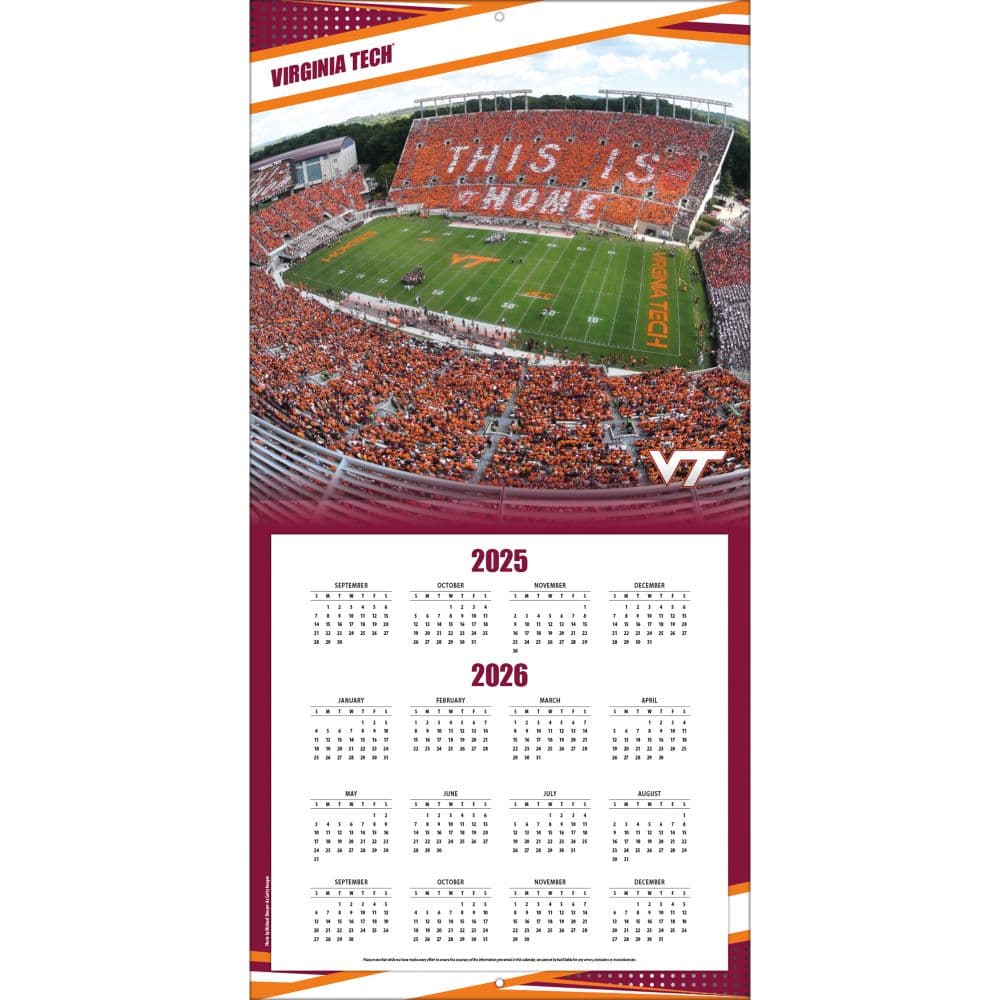 NCAA Virginia Tech Hokies 2026 Wall Calendar Second Alternate Image