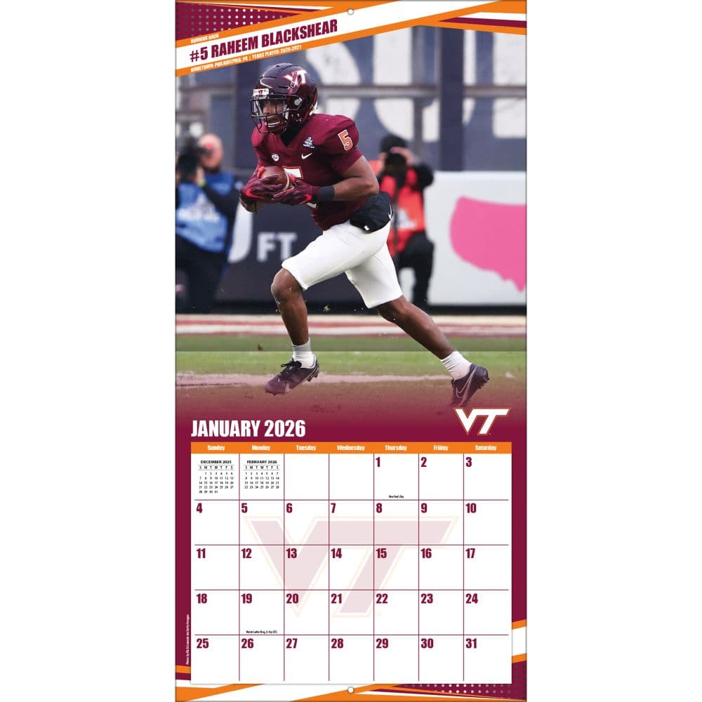NCAA Virginia Tech Hokies 2026 Wall Calendar Third Alternate Image