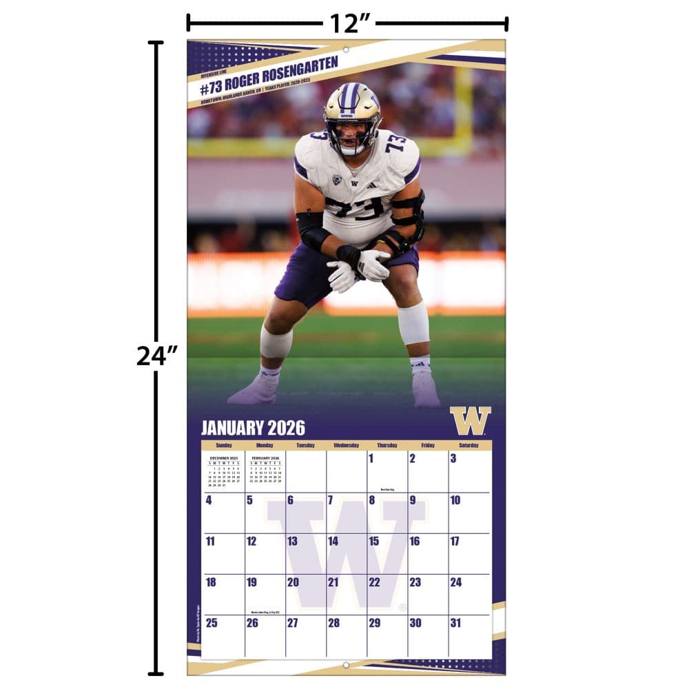 NCAA Washington Huskies 2026 Wall Calendar Fourth Alternate Image