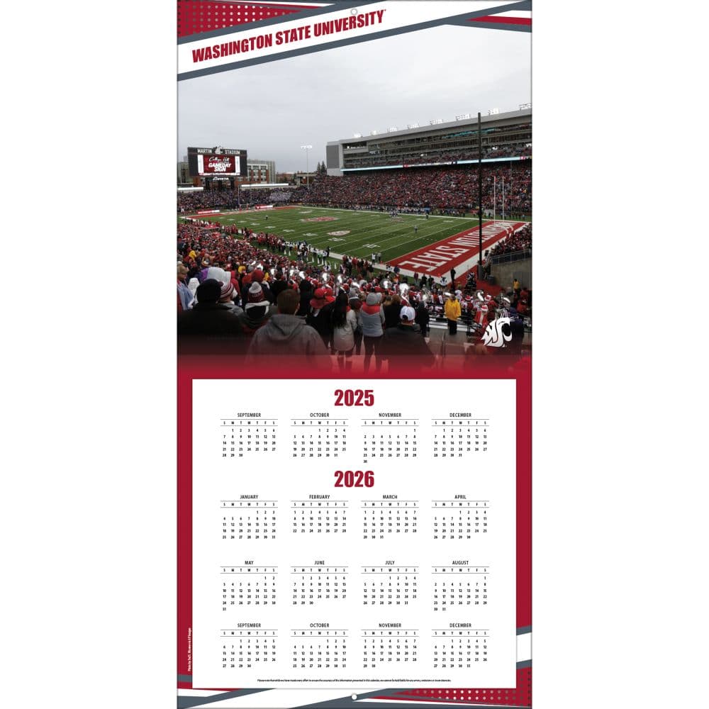 NCAA Washington State Cougars 2026 Wall Calendar Second Alternate Image