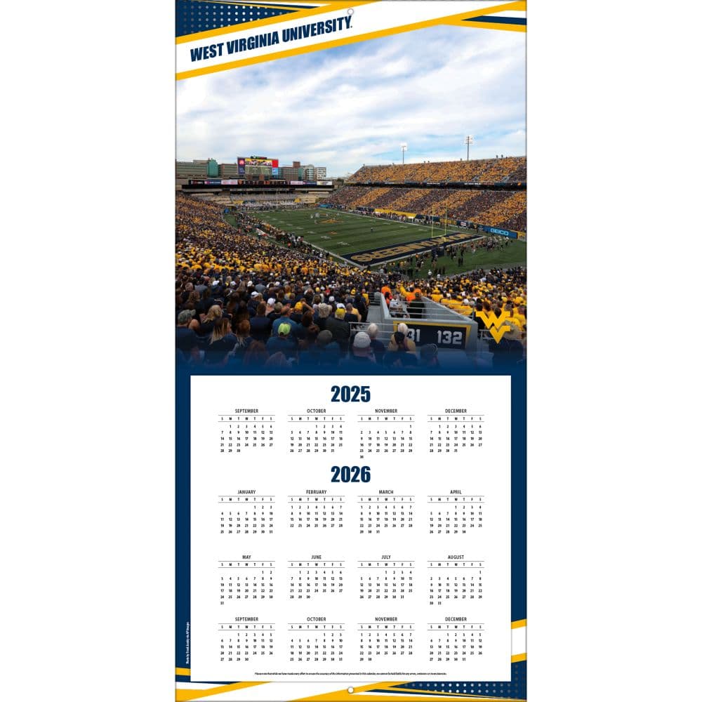 NCAA West Virginia Mountaineers 2026 Wall Calendar Second Alternate Image
