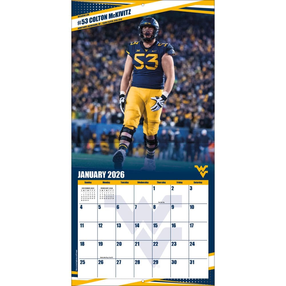 NCAA West Virginia Mountaineers 2026 Wall Calendar Third Alternate Image