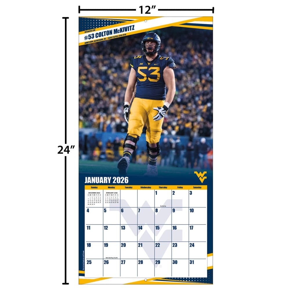 NCAA West Virginia Mountaineers 2026 Wall Calendar Fourth Alternate Image