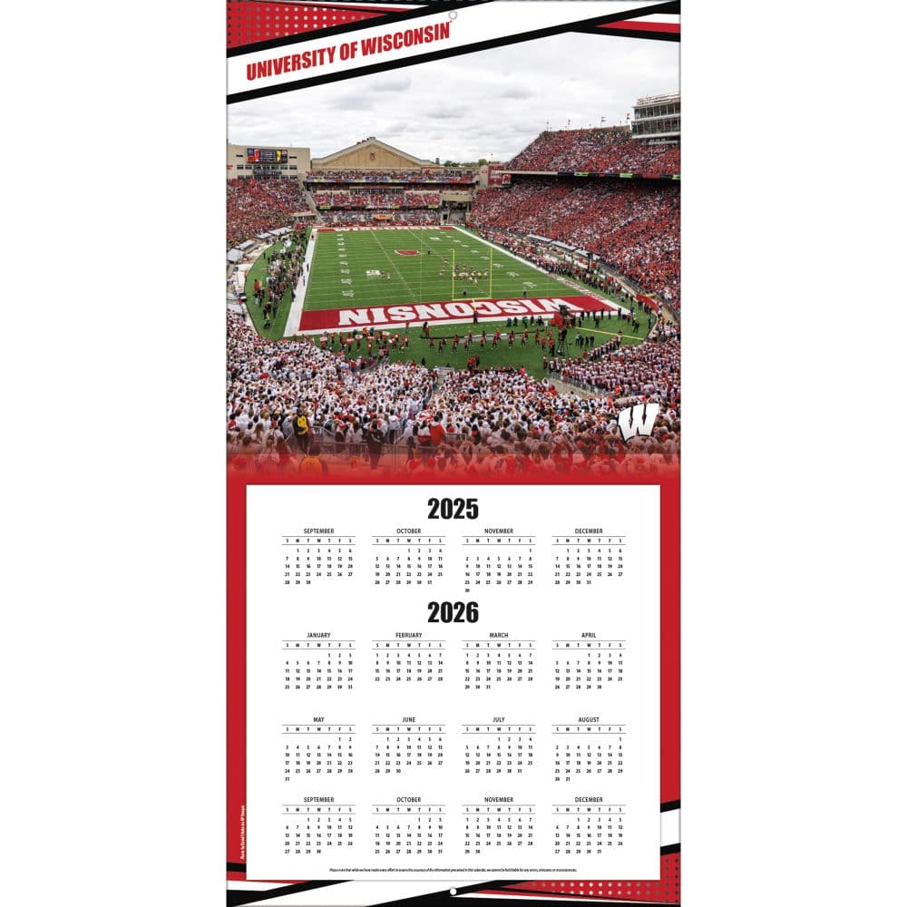 NCAA Wisconsin Badgers 2026 Wall Calendar Second Alternate Image