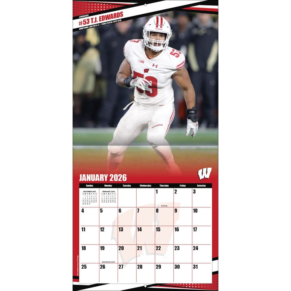 NCAA Wisconsin Badgers 2026 Wall Calendar Third Alternate Image
