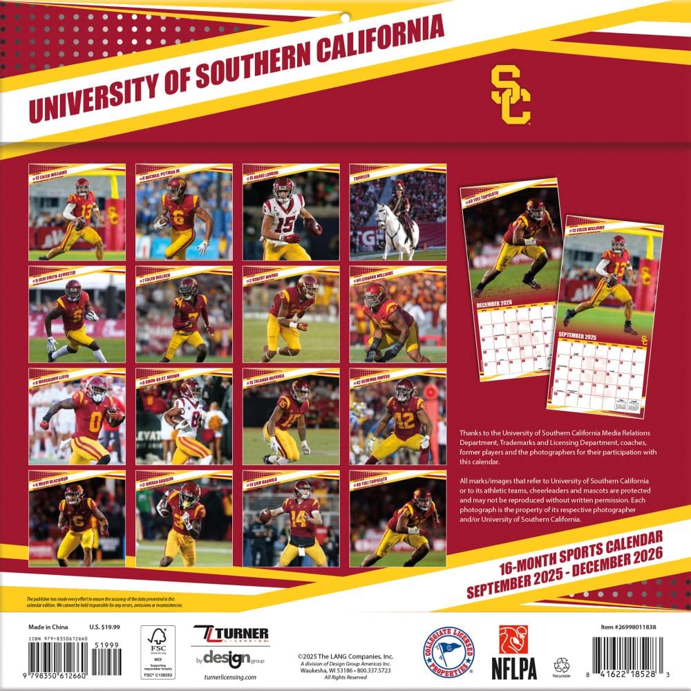 NCAA USC Trojans 2026 Wall Calendar First Alternate Image
