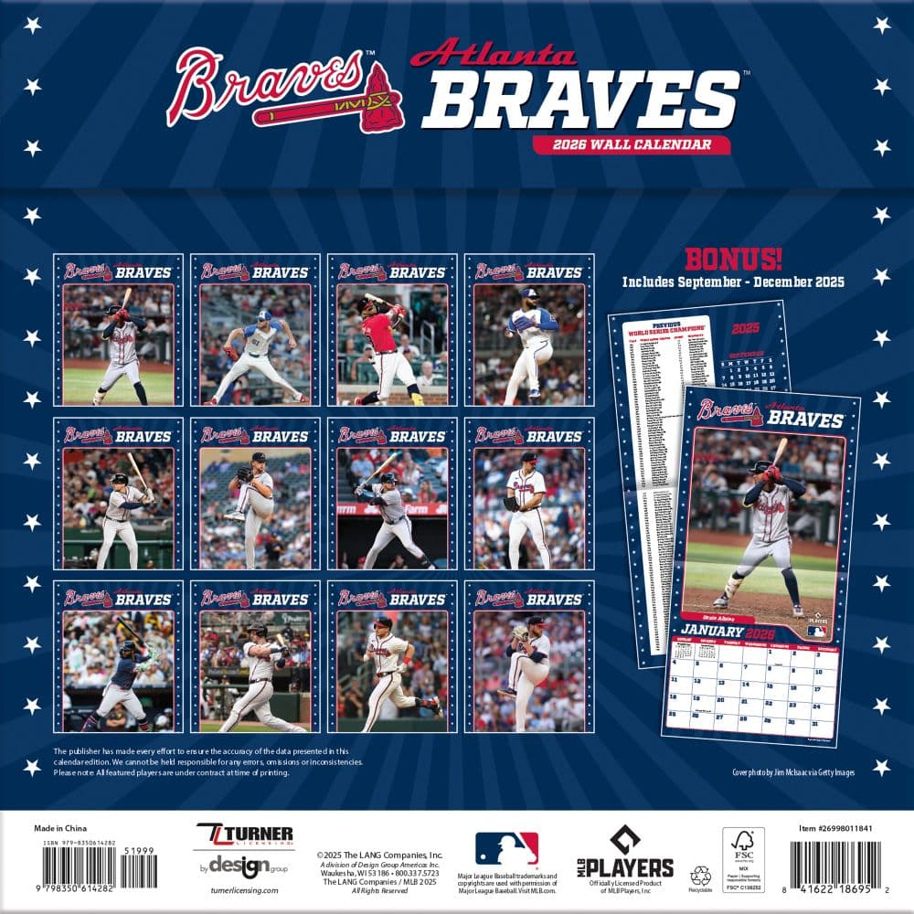 MLB Atlanta Braves 2026 Wall Calendar First Alternate Image