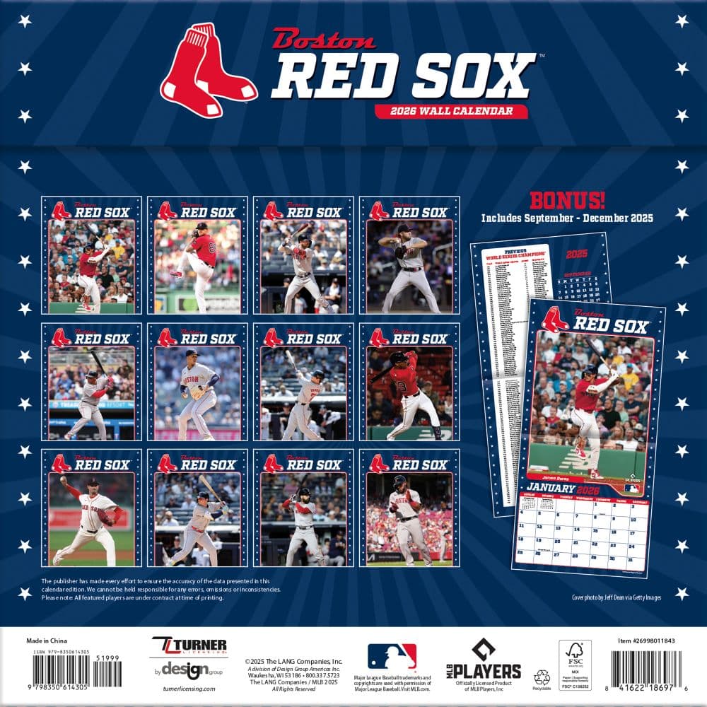 MLB Boston Red Sox 2026 Wall Calendar Calendars Com ALT1 