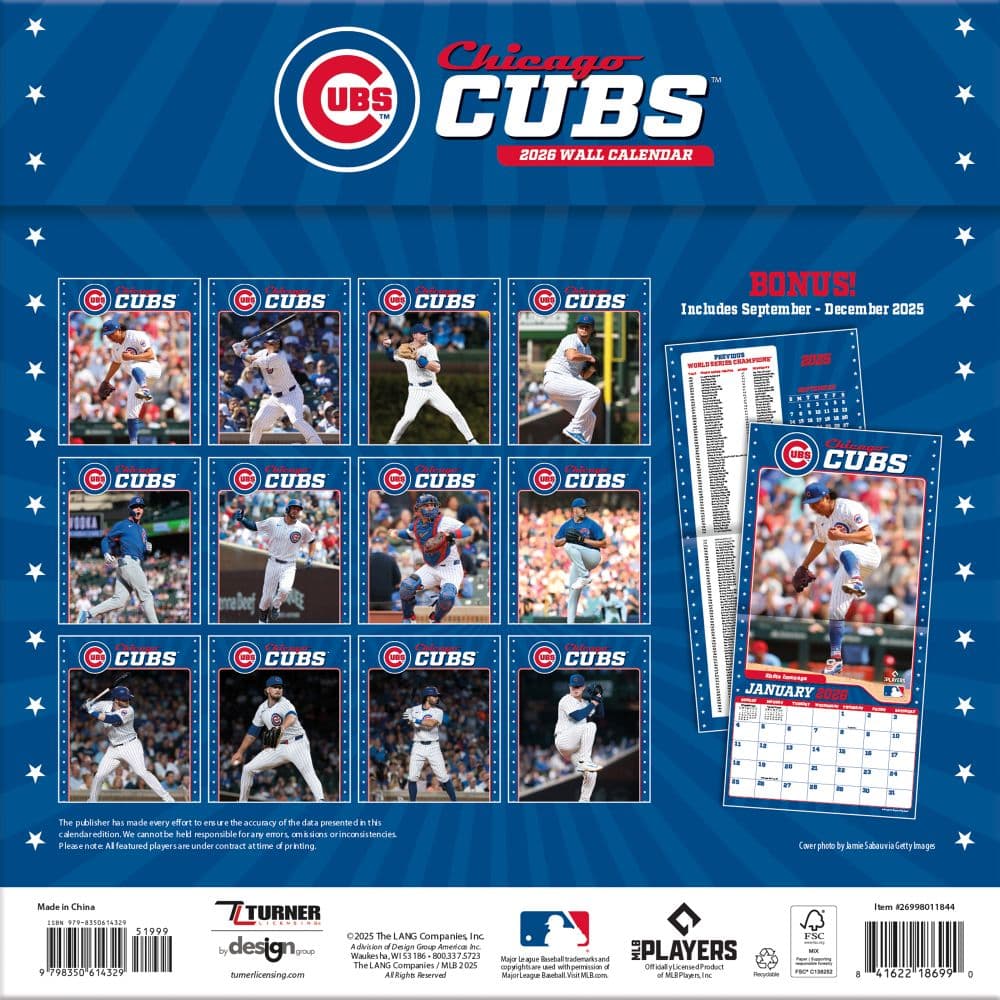 MLB Chicago Cubs 2026 Wall Calendar Calendars Com ALT1 