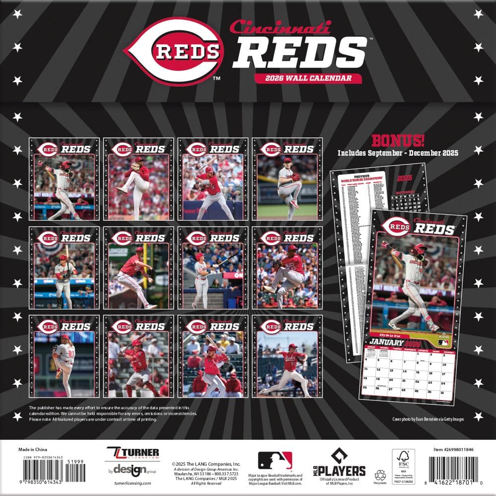 MLB Cincinnati Reds 2026 Wall Calendar First Alternate Image