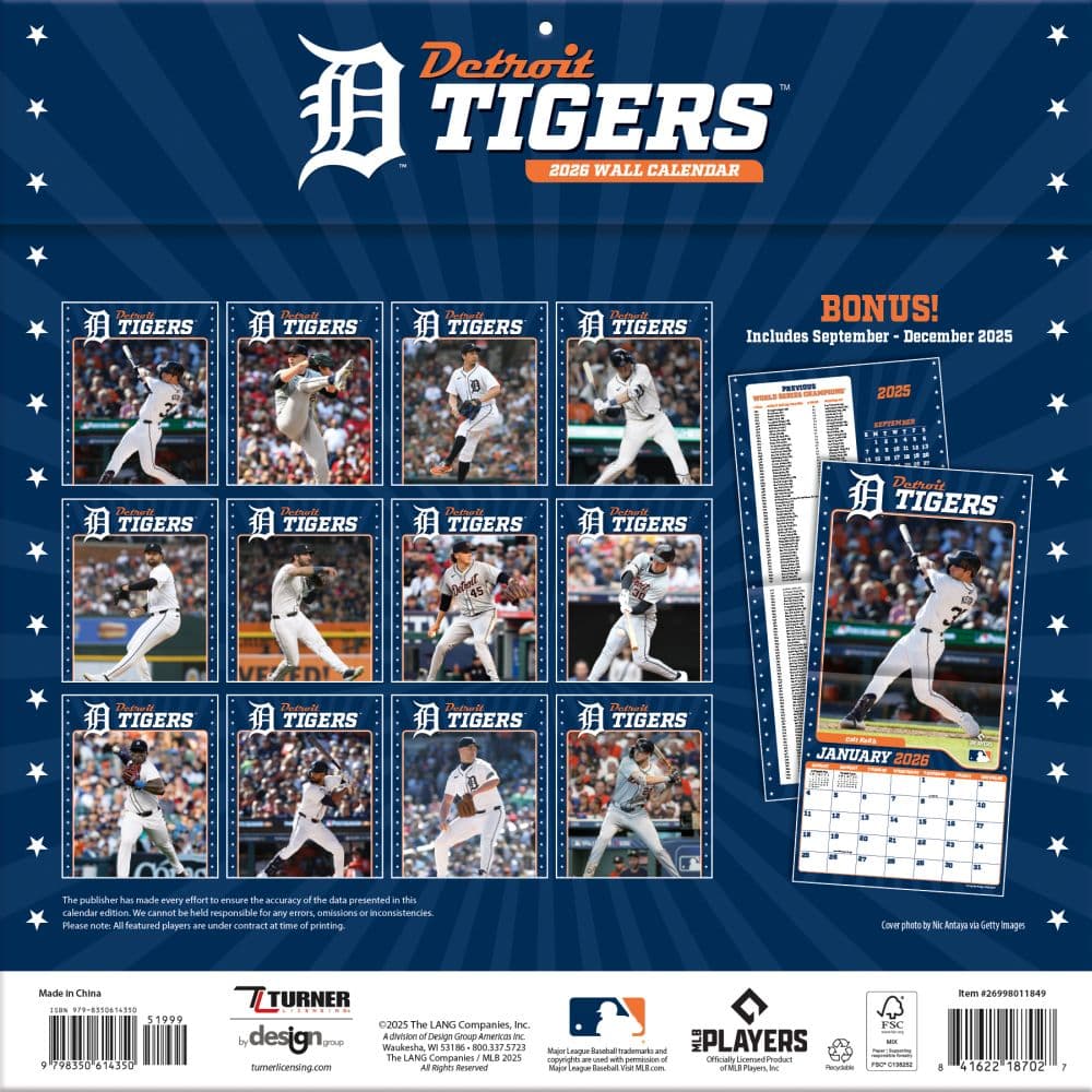 MLB Detroit Tigers 2026 Wall Calendar First Alternate Image