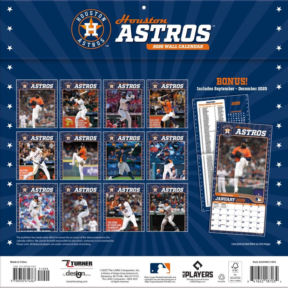 MLB Houston Astros 2026 Wall Calendar First Alternate Image