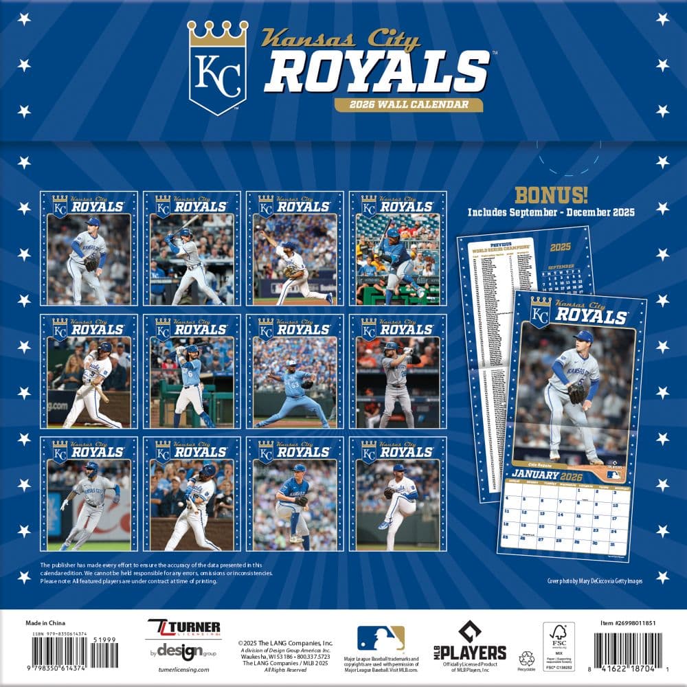 MLB Kansas City Royals 2026 Wall Calendar First Alternate Image