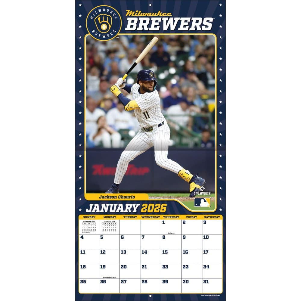 MLB Milwaukee Brewers 2026 Wall Calendar, 12'' X 12'', 12-Month Calendar with Stapled Binding