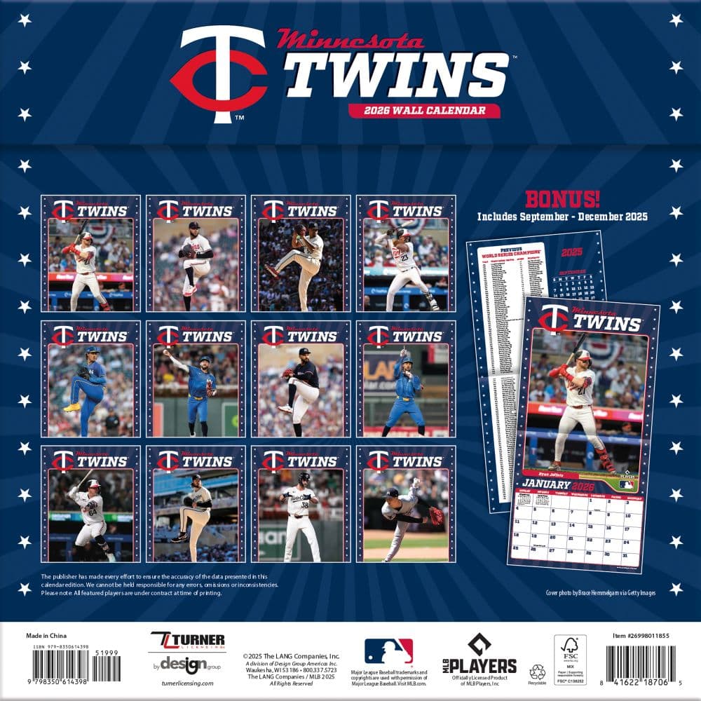 MLB Minnesota Twins 2026 Wall Calendar First Alternate Image