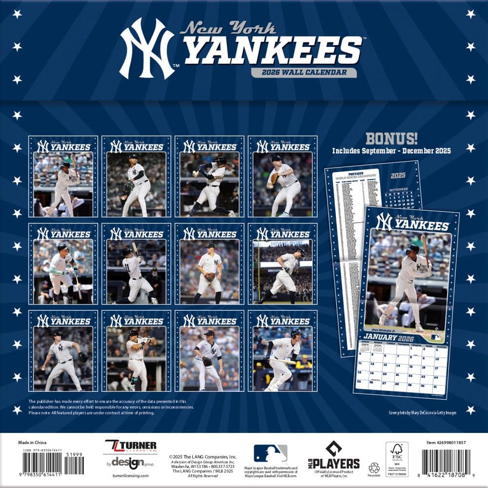 MLB New York Yankees 2026 Wall Calendar First Alternate Image